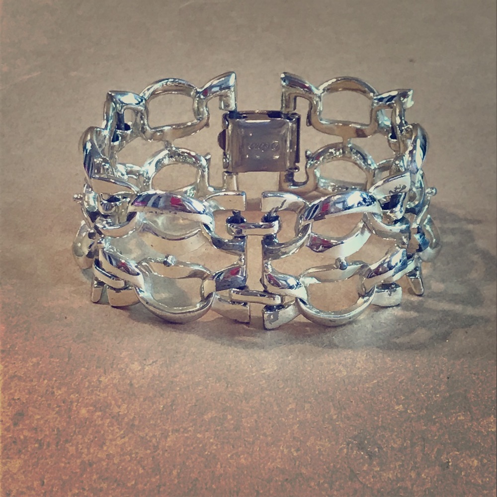 SIGNED Vintage Coro Gold Tone Wide Link Bracelet